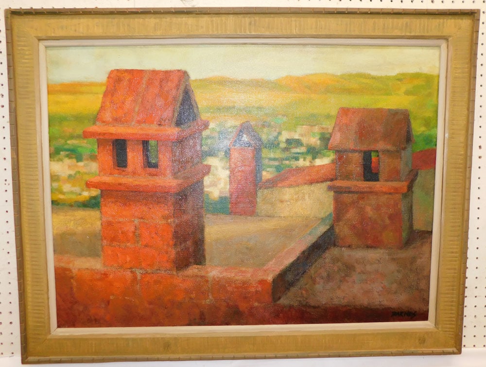 Antique Oil on Canvas Farm Scene Signed (1 of 4)