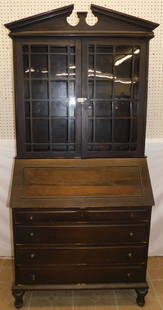 Antique Mahogany Secretary with Glass Doors: Antique Mahogany Secretary with Glass Doors. 45 1/2" W 17 1/2" D 79" H ALL DESCRIPTIONS AND ANY CONDITION STATEMENT GIVEN BY LANGSTON AUCTION GALLERY ARE STRICTLY OPINIONS AND LANGSTON'S SHALL HAVE