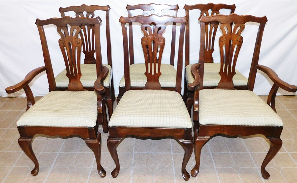Set of 6 Chippendale Transitional Style Cherry Dining Chairs (1 of 4)
