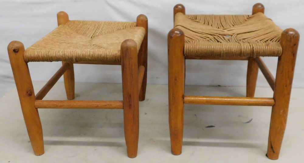 2 Walnut Kitchen Stools with Rush Seats (1 of 3)