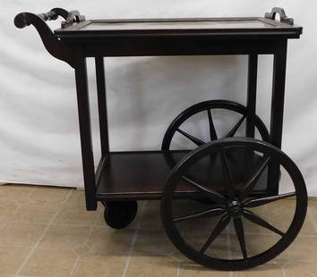 Antique Mahogany Tea Cart: Antique Mahogany Tea Cart . 28" W 18 1/2" D 28 1/2" H ALL DESCRIPTIONS AND ANY CONDITION STATEMENT GIVEN BY LANGSTON AUCTION GALLERY ARE STRICTLY OPINIONS AND LANGSTON'S SHALL HAVE NO RESPONSIBILITY F