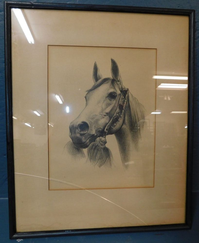 Framed Black & White Horse Engraving (1 of 3)