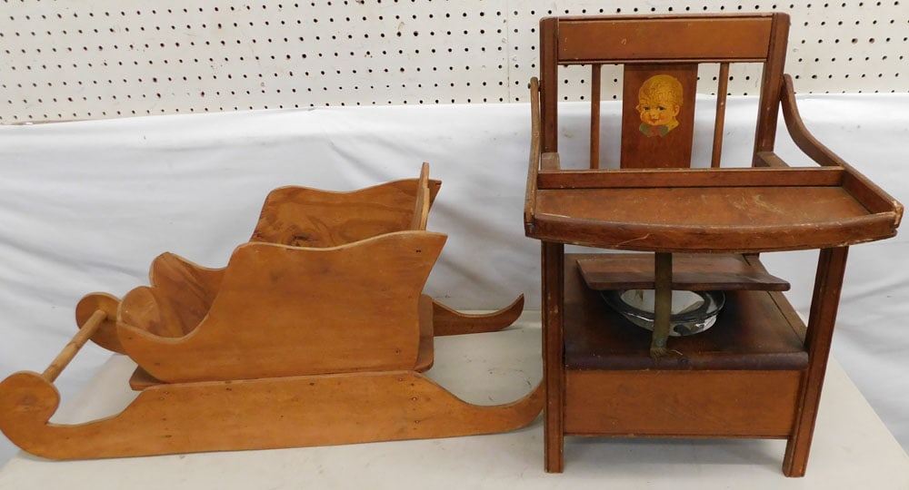 Child's High Chair & Pine Doll Snow Sled (1 of 4)