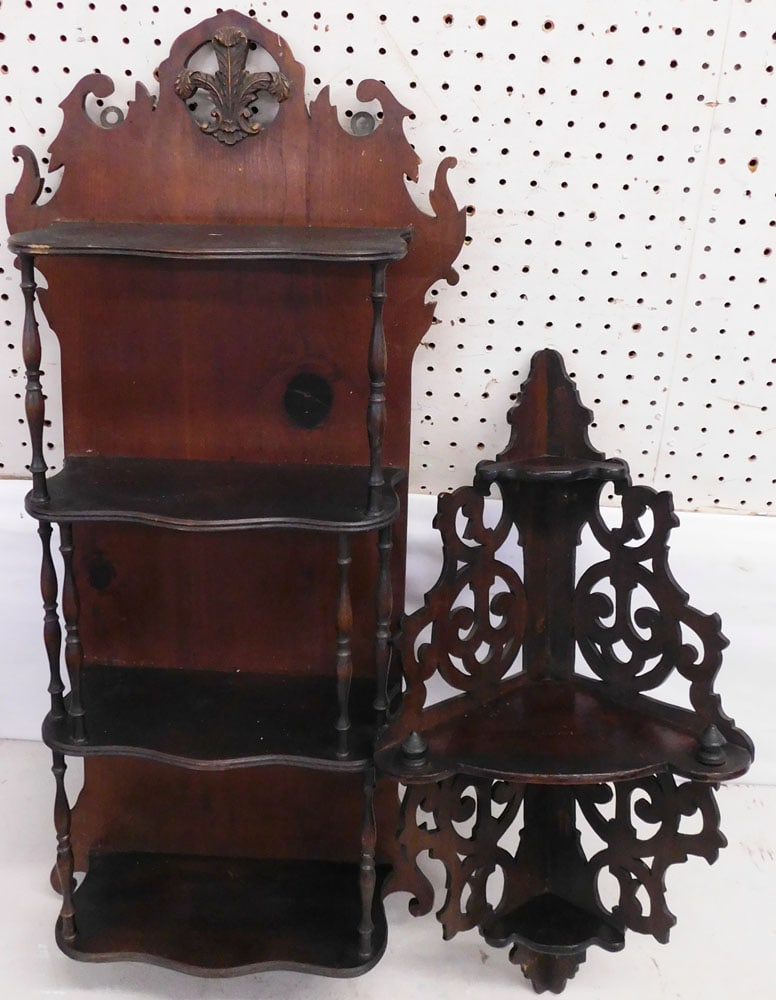 Walnut Victorian Open Work Shelf & Mahogany Shelf (1 of 4)