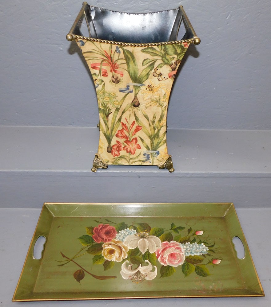 Painted Tole Jardiniere & Tray (1 of 3)