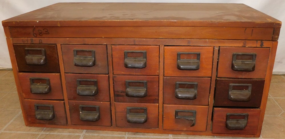 Antique 15 Drawer Cherry Filing Cabinet (1 of 4)