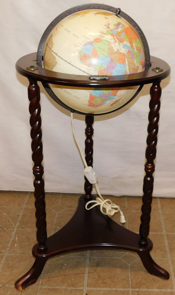 Mahogany Lighted World Globe On Stand By Thomas Pacconi (1 of 5)