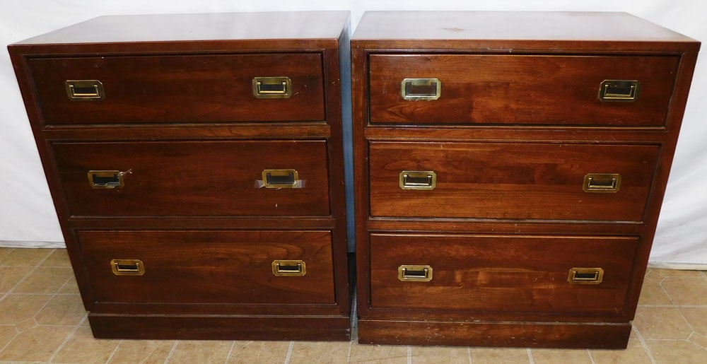 Pair Cherry Campaign Style Night Stands By Ethan Allen (1 of 7)