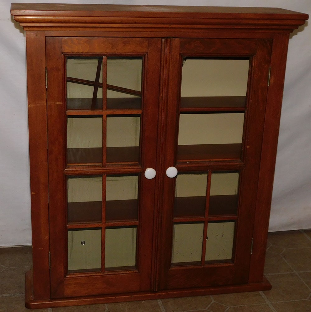 Pine Glass Door  Hanging Wall Cabinet (One Glass Panel Missing) (1 of 2)