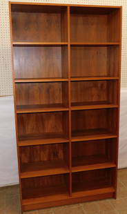 Mid Century Modern Danish Teak Wood Veneer Book Shelf: Mid Century Modern Danish Teak Wood Veneer Book Shelf. 39 1/2" W 12 1/2" D 76 1/4" H ALL DESCRIPTIONS AND ANY CONDITION STATEMENT GIVEN BY LANGSTON AUCTION GALLERY ARE STRICTLY OPINIONS AND LANGSTON'S