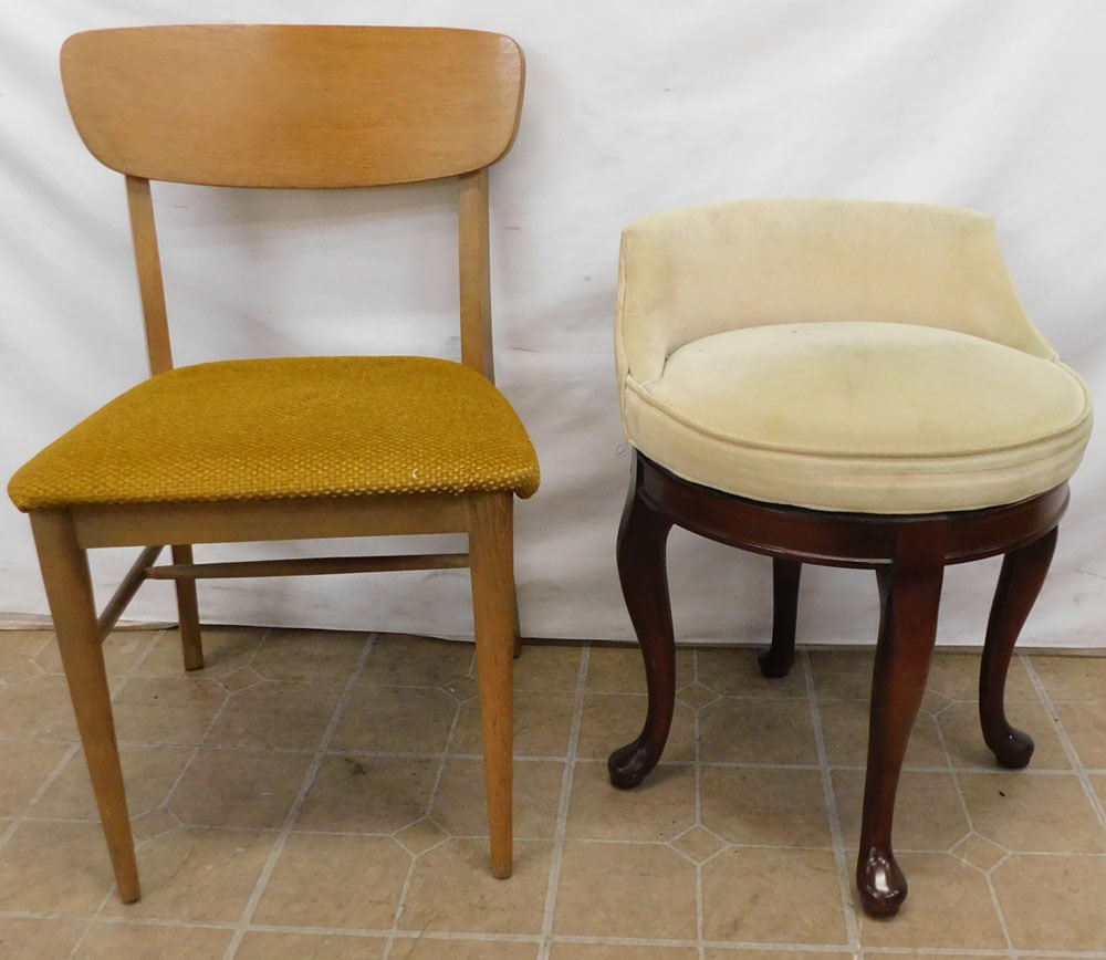 Queen Anne Revolving Vanity Bench & Mid Century Modern Side Chair (1 of 3)