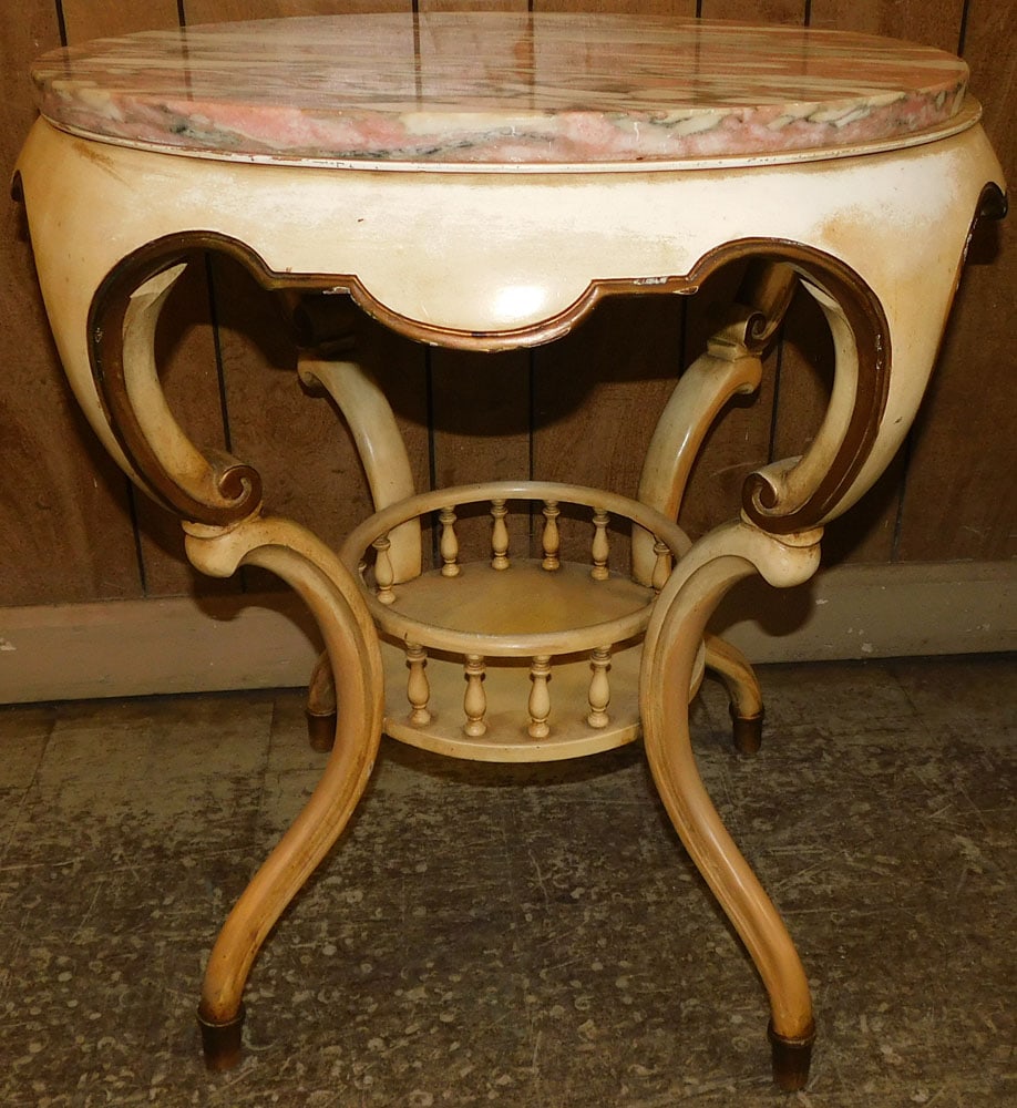 Painted French Style Round Marble Top Lamp Table (1 of 2)