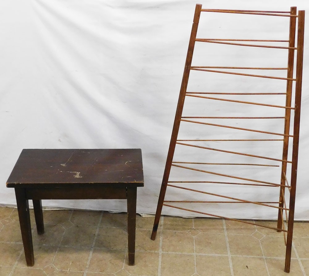 Walnut Stool & Pine Towel Rack (1 of 4)