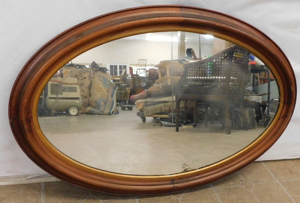 Antique Walnut Oval Framed Mirror (1 of 2)