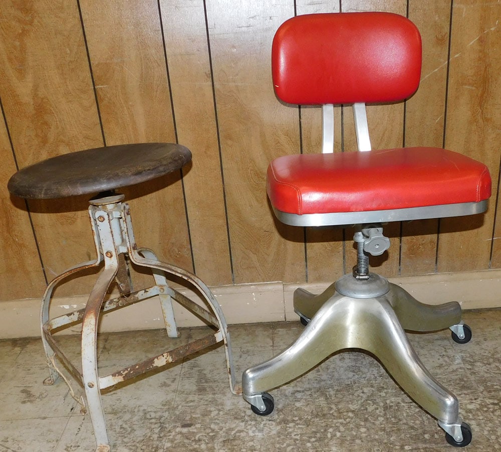 Vintage Office Chair & Metal Base Adjustable Stool (1 of 3)
