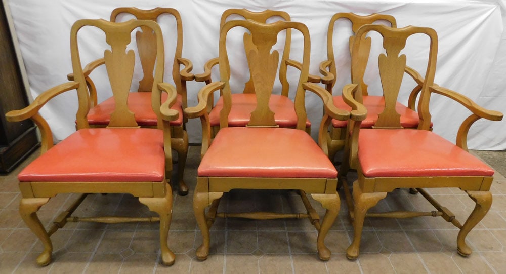 Set 6 Bleach Mahogany Queen Anne Style Dining Arm Chairs (1 of 7)