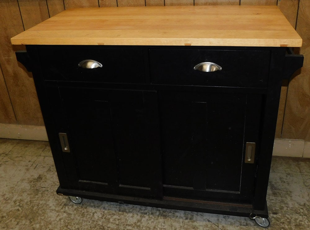 Black Lacquered & Maple Kitchen Island (1 of 5)