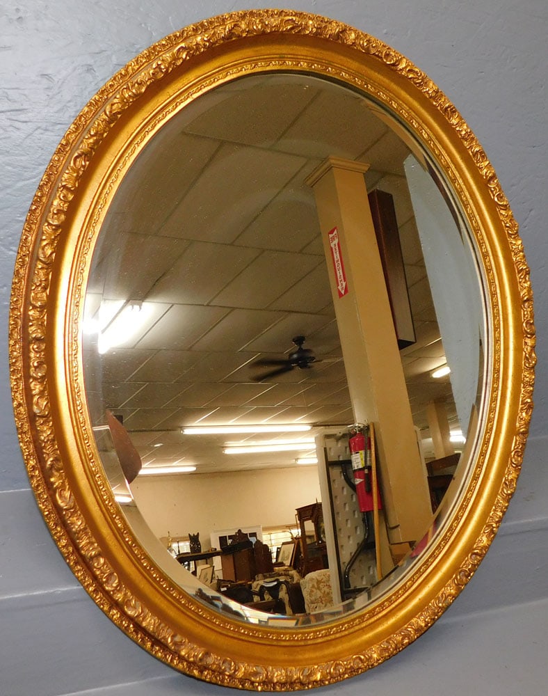Ornate Gilded Framed Oval Beveled Mirror (1 of 4)