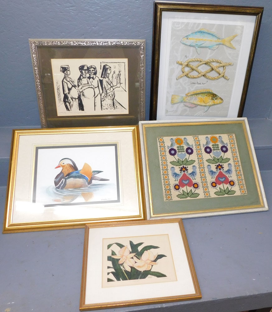 Four Framed Prints & One Framed Needlework (1 of 10)