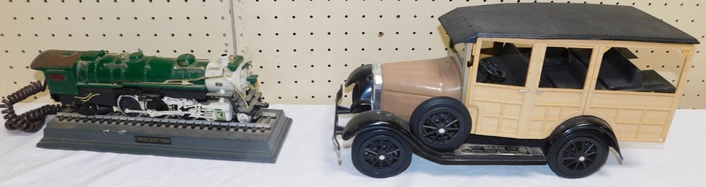 Lot Steam Engine Telephone Car Whiskey Decanter (1 of 4)