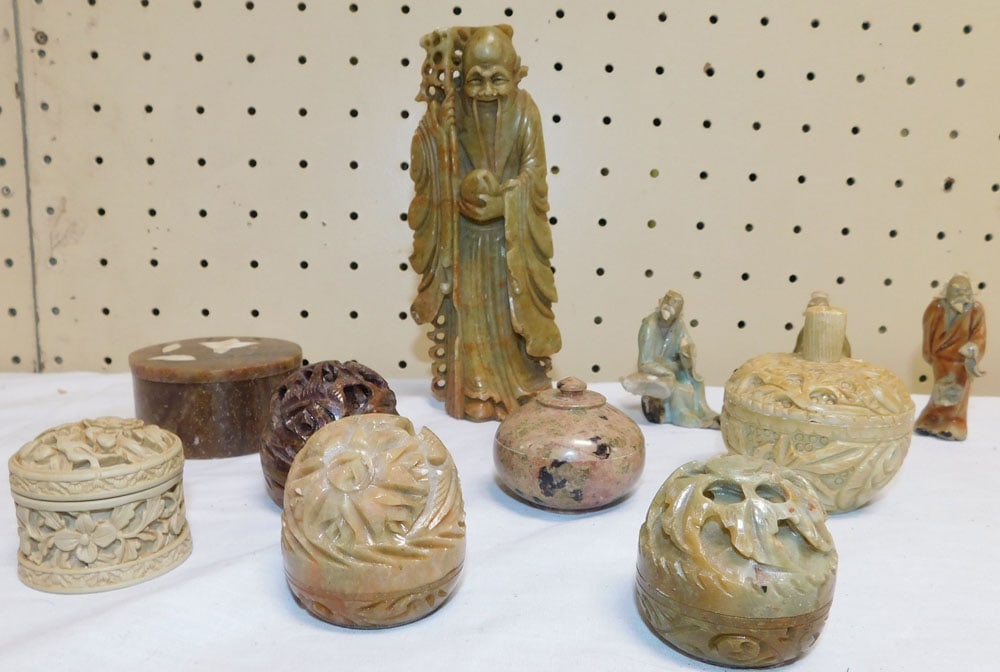 Lot Oriental Carved Stone Items - Mud Men (1 of 2)