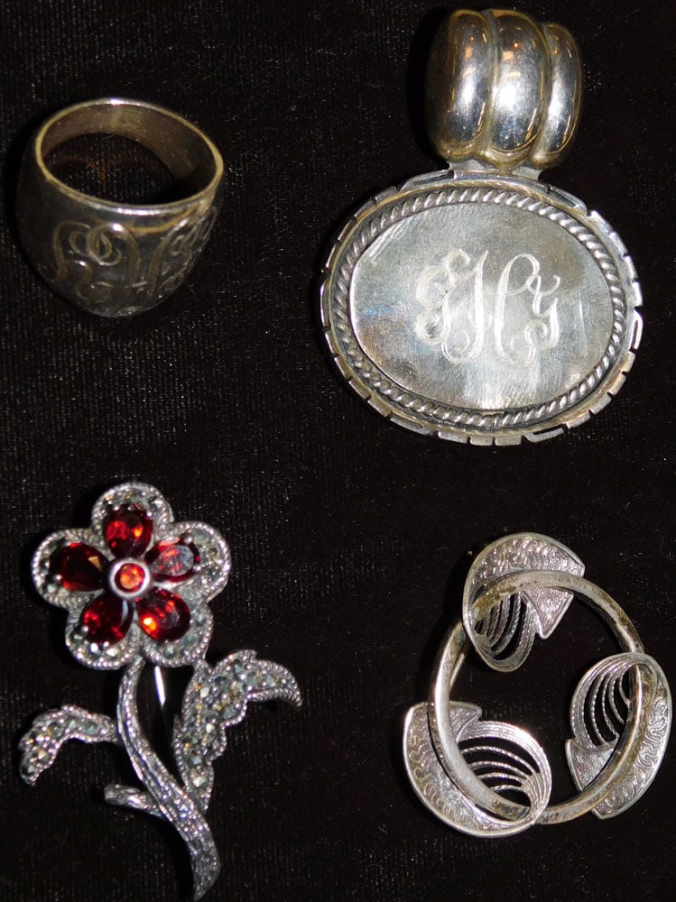 Antique Sterling Signet Ring, Sterling Signet Pendant, & 2 Sterling Brooch Pins (1 of 6)
