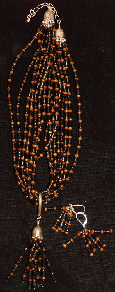 Vintage Jay King 925 Sterling & Black/Gold Coral Necklace & Matching Earrings (1 of 2)