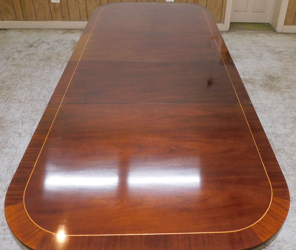 Mahogany Inlay Two Pedestal Dining Table With Two Leaves By Council Craftsman (1 of 7)