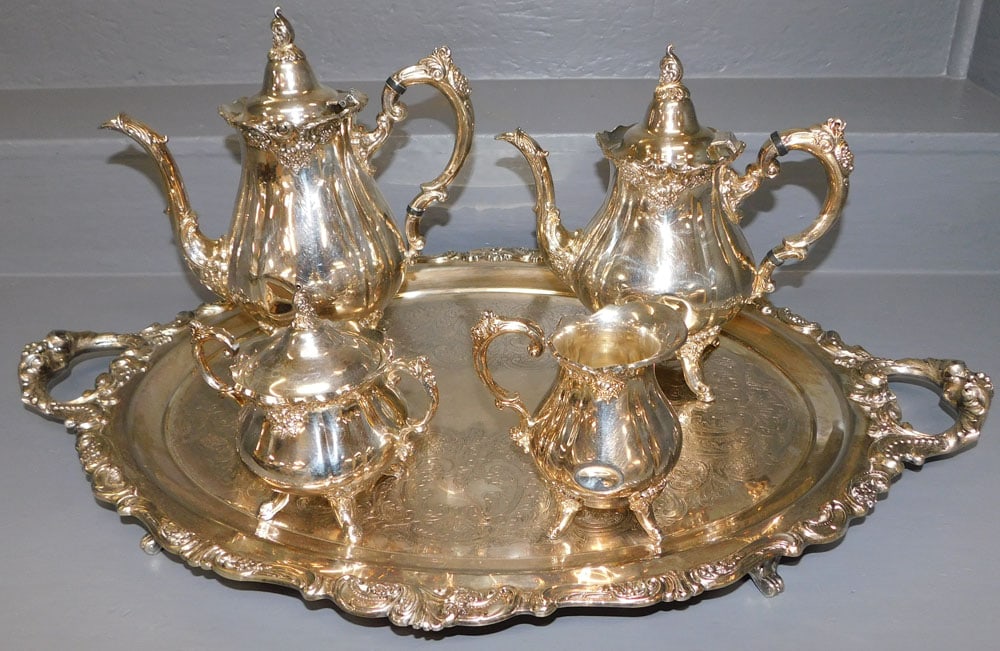 5 Pc Silver Plate Tea Set By Wallace " Baroque" (1 of 7)