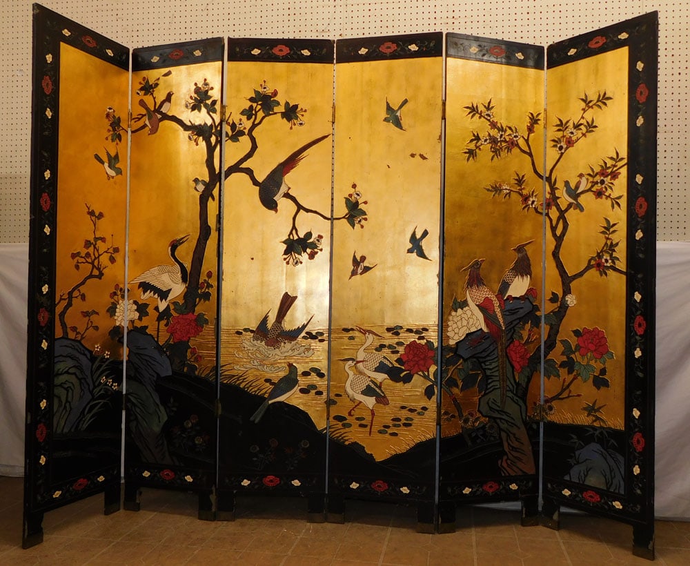 Oriental Paint Decorated 6 Panel Screen (1 of 12)