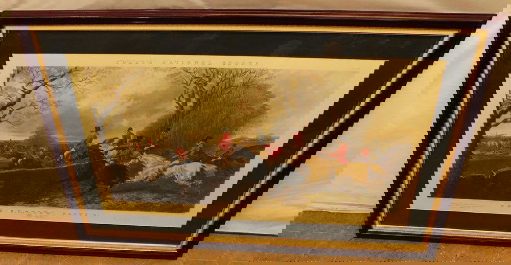 Large Framed Colored Engraving Of Hunt Scene (1 of 8)