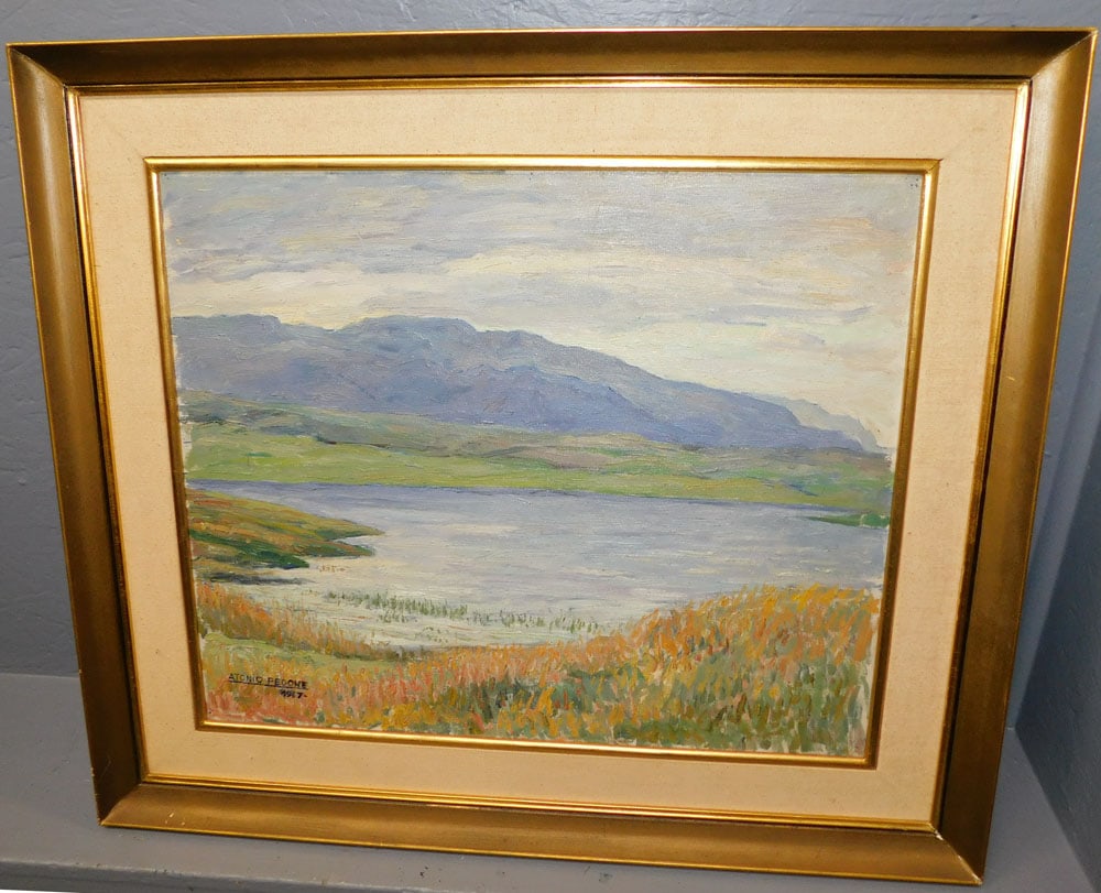 Framed Oil On Canvas Of Lake Scene by Atonio Pedone - 1967: Framed Oil On Canvas Of Lake Scene by Atonio Pedone - 1967 31" X 27 1/2" ALL DESCRIPTIONS AND ANY CONDITION STATEMENT GIVEN BY LANGSTON AUCTION GALLERY ARE STRICTLY OPINIONS AND LANGSTON'S SHALL HAVE 