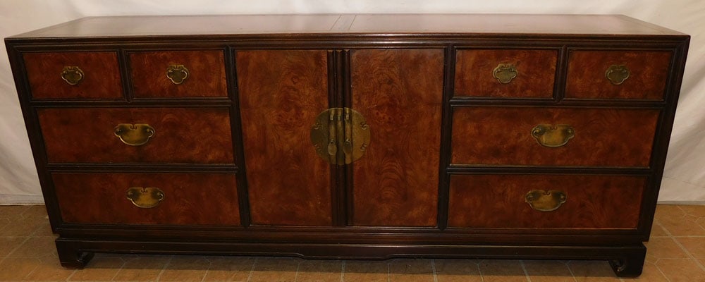 Modern Walnut & Burl Elmwood 8 Drawer / 2 Door Credenza With Fitted Interior (1 of 11)