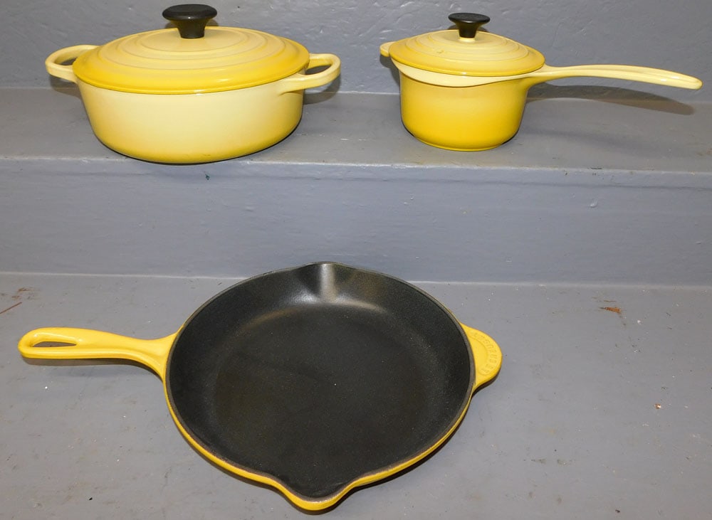 Lot 3 Le Creuset Cast Iron Pots/ Pans (yellow) Auction