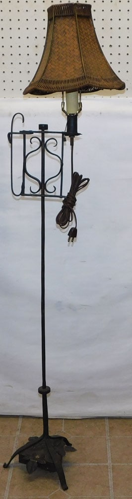 Painted Wrought Iron Floor Lamp With Wicker Shade (1 of 4)