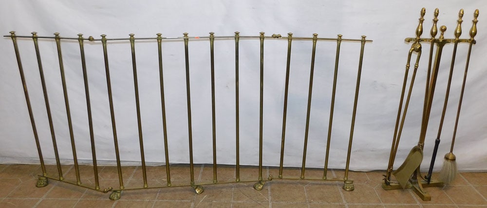 Antique Brass Fire Tools & Brass Fire Screen (1 of 4)