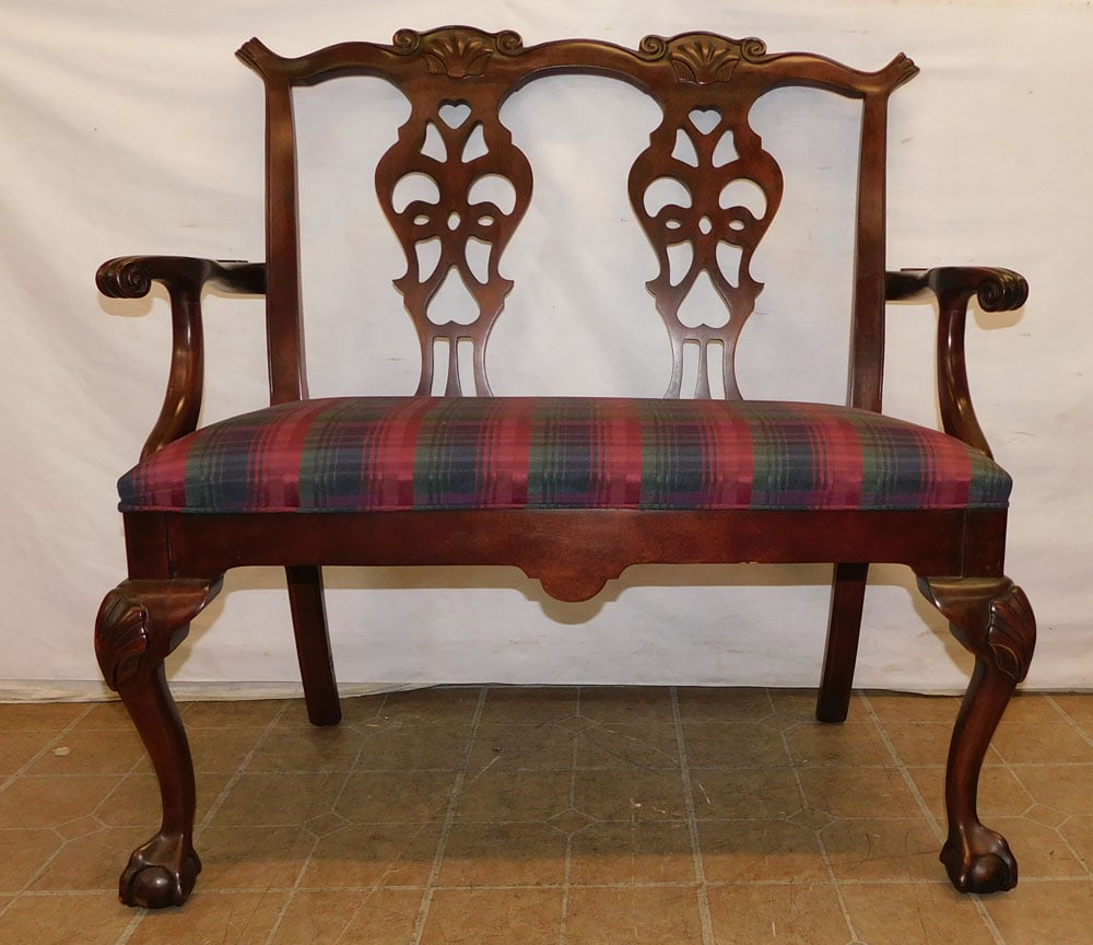 Cherry Carved Chippendale Ball & Claw Feet Settee (1 of 5)