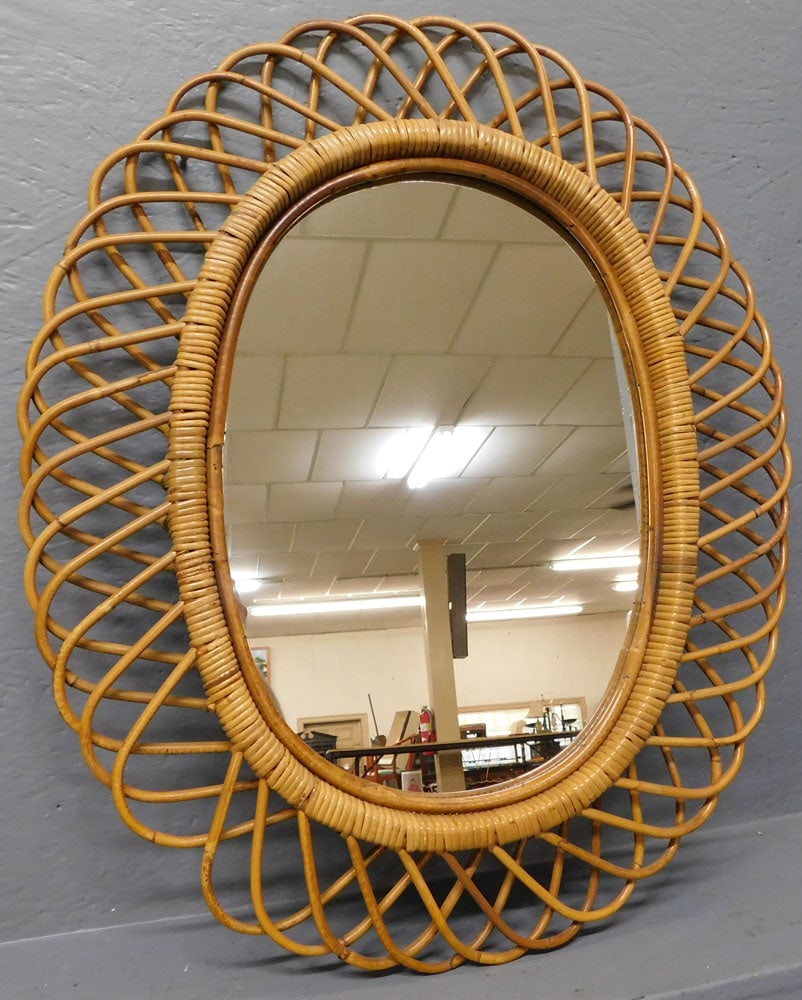 Mid Century Modern Rattan Framed Mirror (1 of 4)