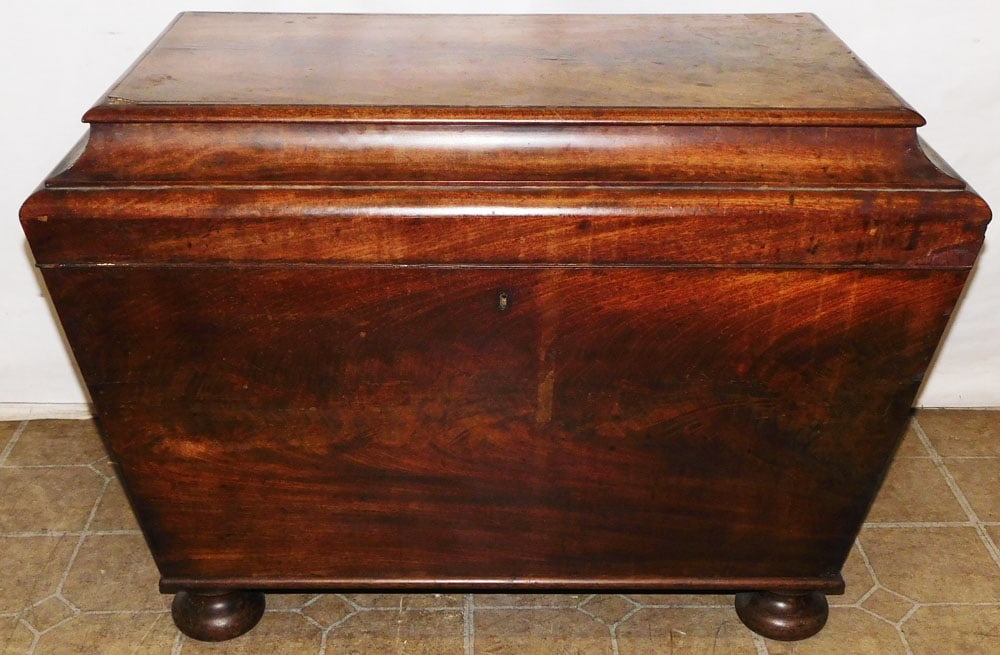 19th C Mahogany Coffer: 19th C Mahogany Coffer. 32" W 19 1/2" D 23" H ALL DESCRIPTIONS AND ANY CONDITION STATEMENT GIVEN BY LANGSTON AUCTION GALLERY ARE STRICTLY OPINIONS AND LANGSTON'S SHALL HAVE NO RESPONSIBILITY FOR ERROR