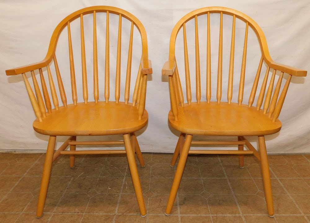 Pair Modern Maple Windsor Style Arm Chairs (1 of 4)