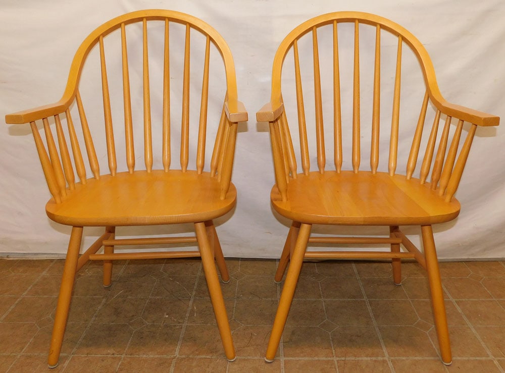 Pair Modern Maple Windsor Style Arm Chairs (1 of 4)