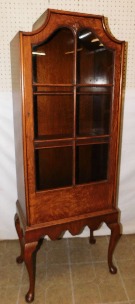 Antique Walnut Queen Anne Style Glass Door Cabinet (1 of 5)