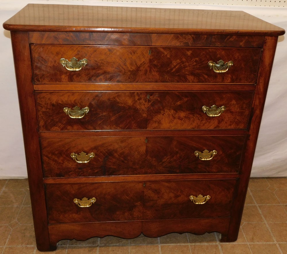 19th C Walnut 4 Drawer Chest (1 of 6)