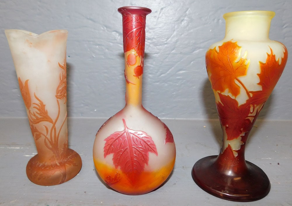 Lot Three Signed Galle Art Glass Vases (1 of 5)