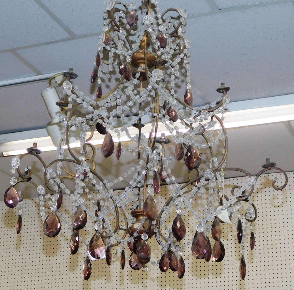 Gilded Metal & Crystal Decorative Fixture: Gilded Metal & Crystal Decorative Fixture. 30" H ALL DESCRIPTIONS AND ANY CONDITION STATEMENT GIVEN BY LANGSTON AUCTION GALLERY ARE STRICTLY OPINIONS AND LANGSTON'S SHALL HAVE NO RESPONSIBILITY FOR ER