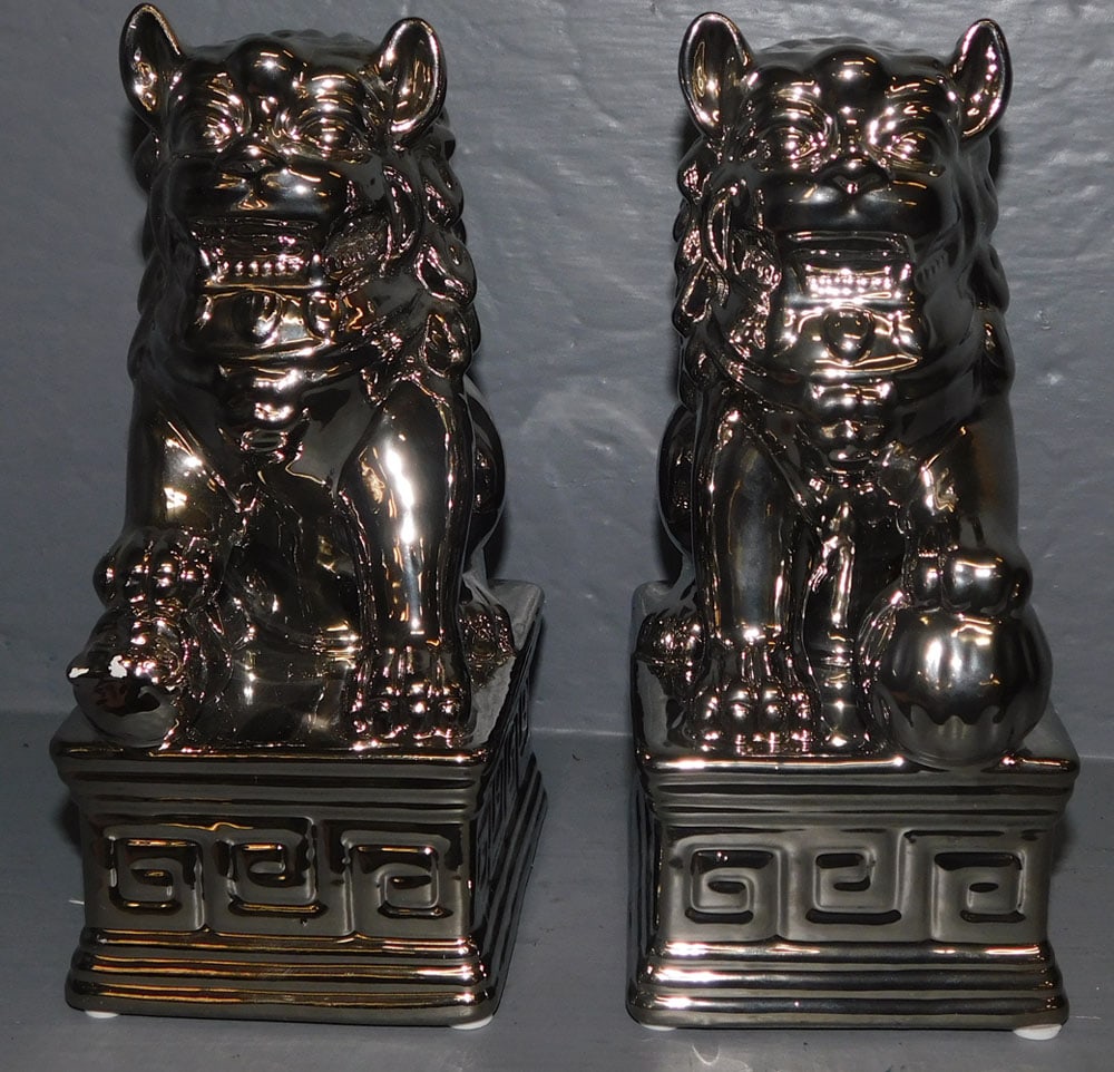 Pair Silver Luster Foo Dogs (1 of 3)