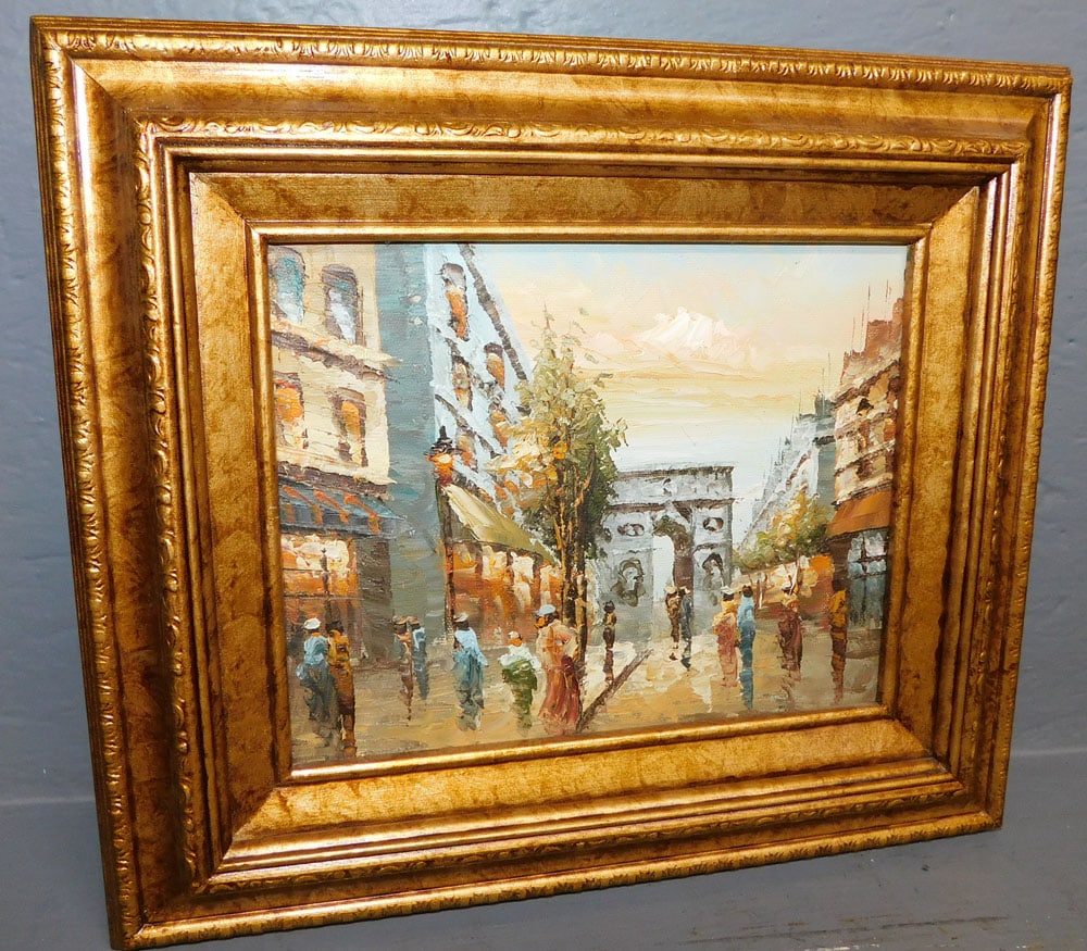 Framed Oil On Canvas French Street Scene (1 of 3)