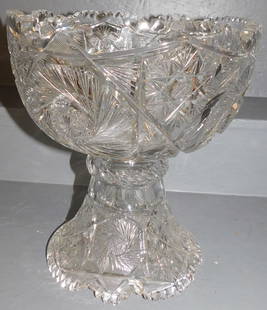 Cut Glass Punch Bowl On Stand: Cut Glass Punch Bowl On Stand. 11 3/4" Dia. 13" H ALL DESCRIPTIONS AND ANY CONDITION STATEMENT GIVEN BY LANGSTON AUCTION GALLERY ARE STRICTLY OPINIONS AND LANGSTON'S SHALL HAVE NO RESPONSIBILITY FOR E
