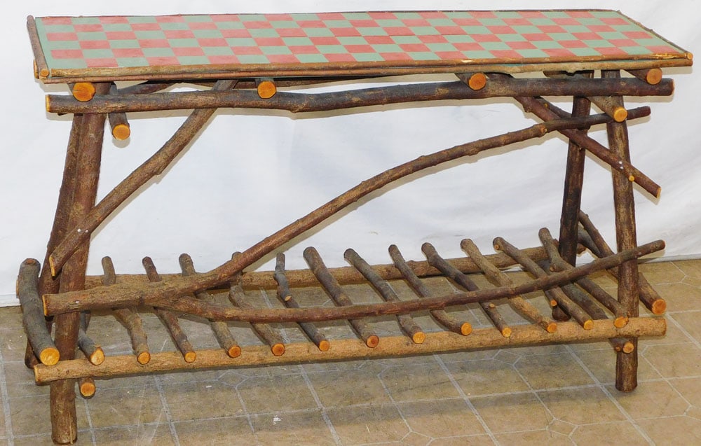 Rustic Adirondack Style Painted Checkerboard Top Table (1 of 5)