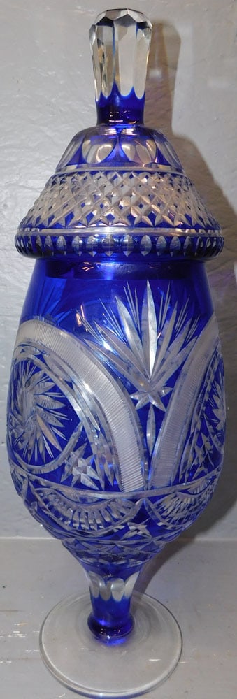 Cobalt Blue Cut To Clear Covered Urn (1 of 3)